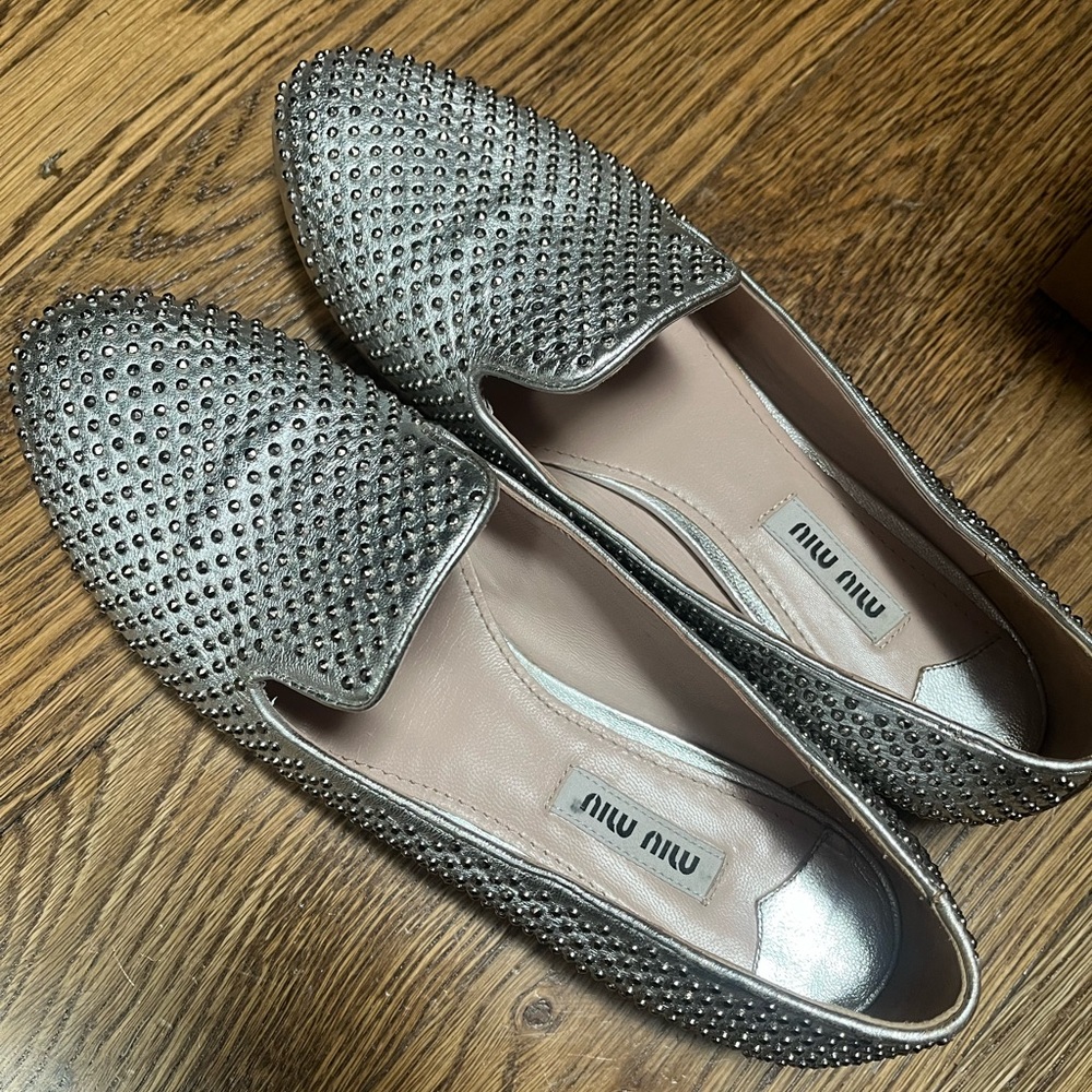 Miu Miu Silver Studded Women's Shoes